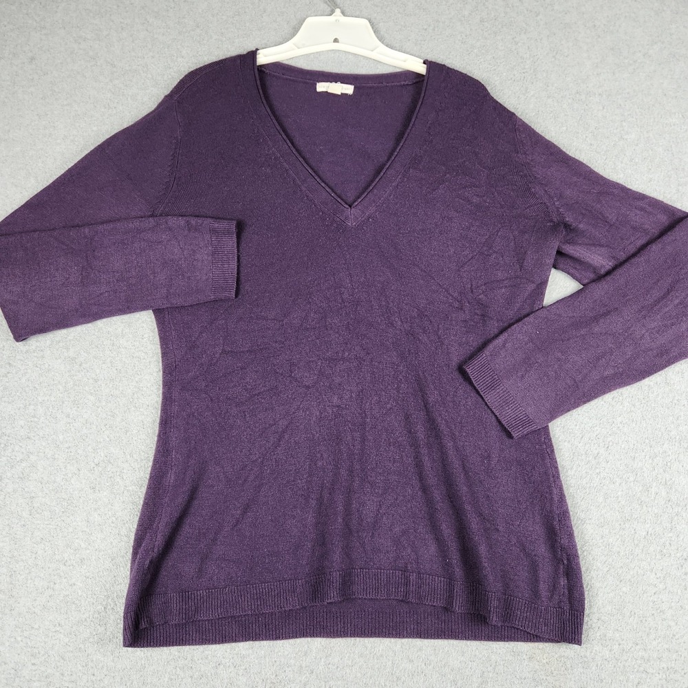 New York & Company Sweater Womens XL Purple Knitted V-Neck Long Sleeve Pullover
